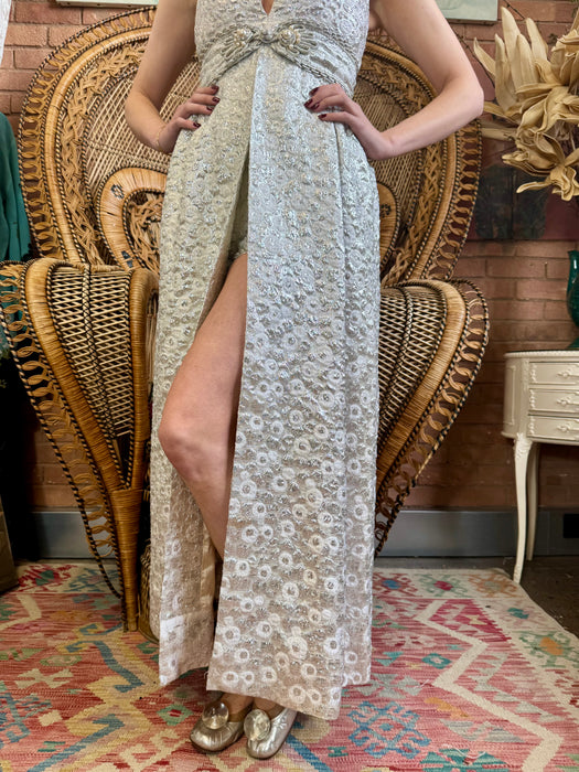 Haley, 60s Silver brocade shorts and dress