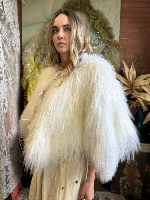Sadie, 80s Mongolian white fur cape