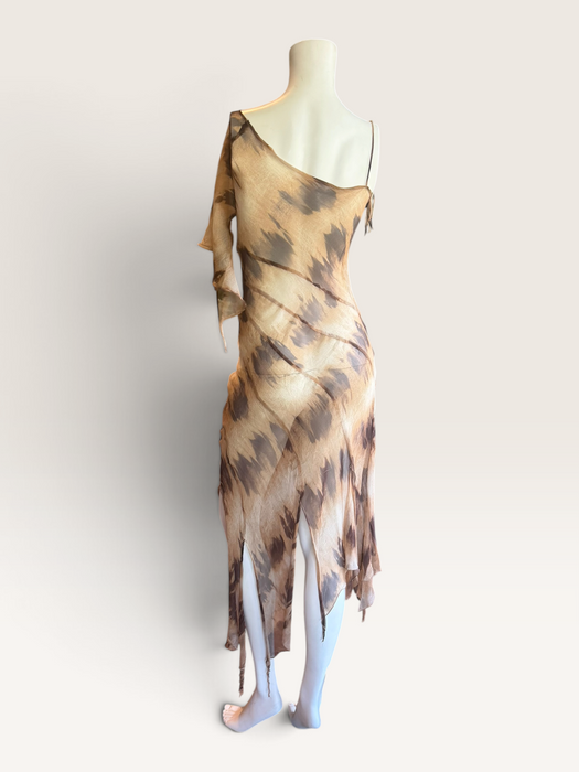 Sirena, 90s bias cut animal print silk chiffon dress