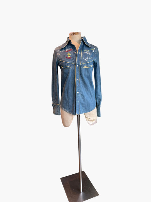 Amerique, 1970s denim embroidered western shirt