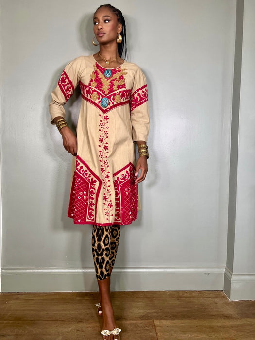 Kasia, 70s cotton beaded dress
