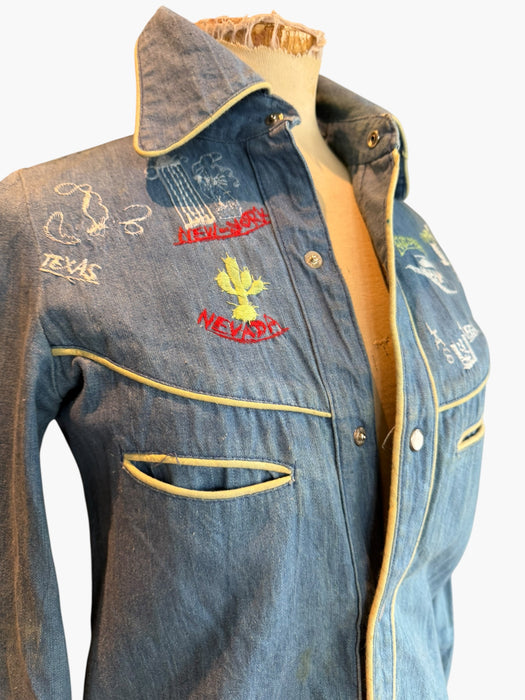 Amerique, 1970s denim embroidered western shirt