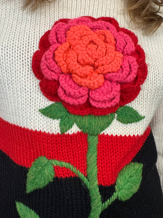 Marnie, 70s floral wool hand knit sweater