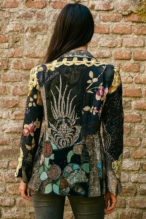 Eros, reworked patchwork and beaded 70s single breasted blazer