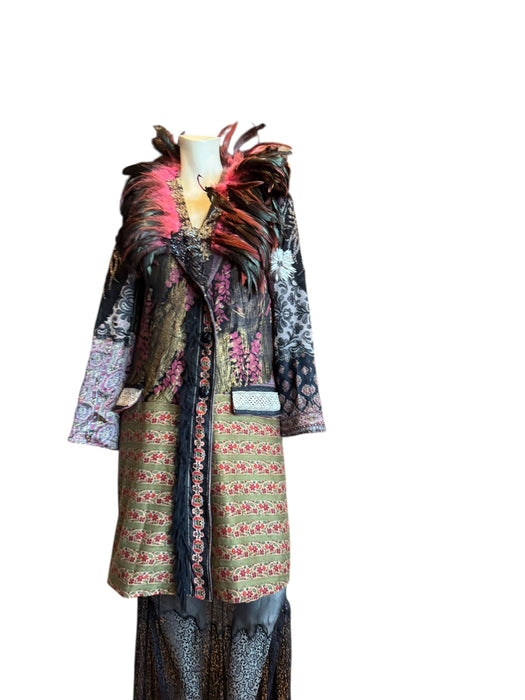 Hattie, reworked 80s patchworked double breasted feather coat