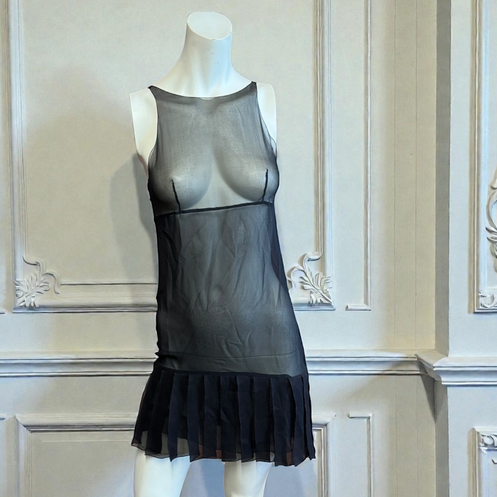 Chanel, 80s black chiffon sift pleated dress