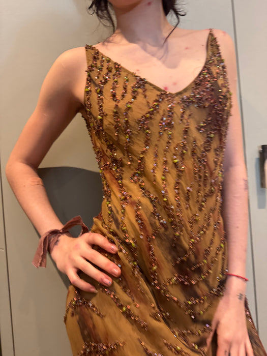 Glory, vintage animal print beaded bias cut silk chiffon dress