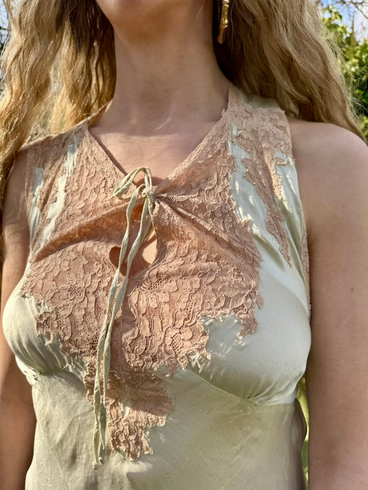 Sofia, 20s pale green silk and lace bias cut dress