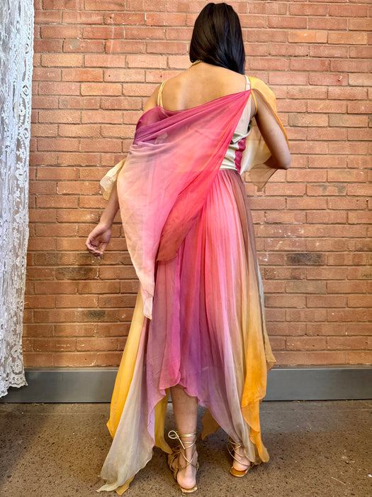 Frank Usher, 70s chiffon ombré handkerchief dress