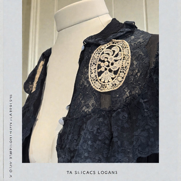 Gina, 30s black chiffon and lace robe with cream lace bows