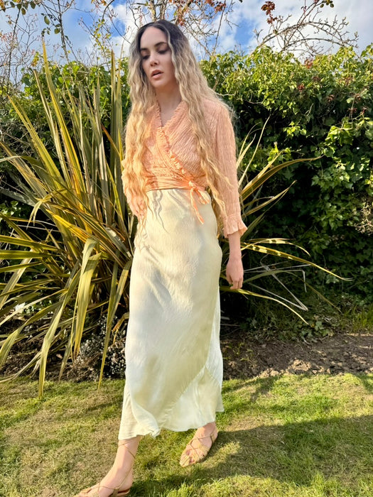 Adina, 30s smocked silk chiffon wrap over jacket