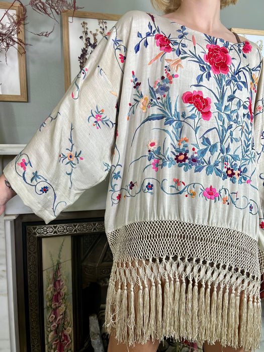 Maya, fringed floral silk tunic