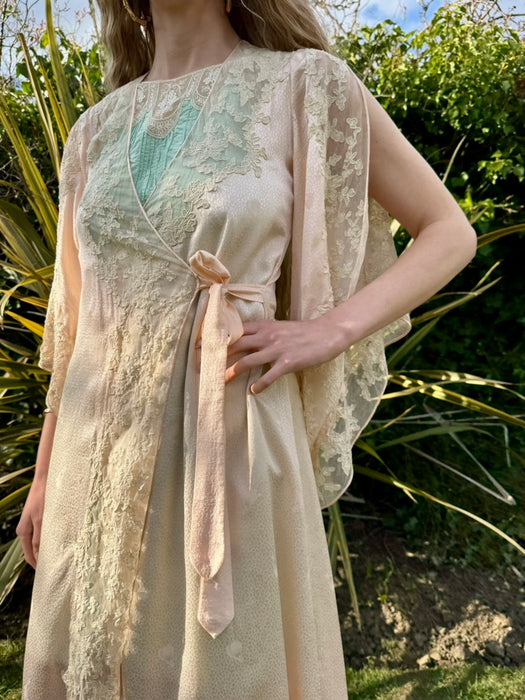 Constance, 20s pink damask silk and lace robe