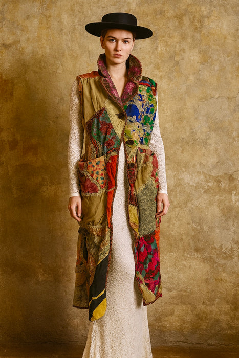 Reworked Patchwork Reworked Sample Sandy, reworked patchwork 40s long waistcoat – One Vintage
