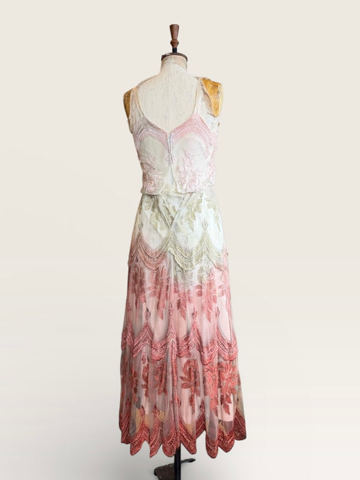Bona, 70s hand dyed lace ombré scalloped dress