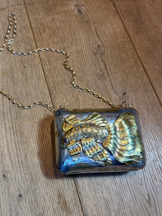 Koi, 70s metal silver and brass modernist chain handbag