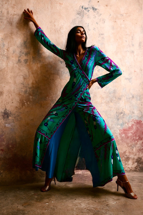 Emilio Pucci, rare and collectible 60s silk jersey wrap over jumpsuit