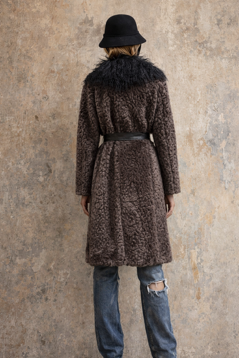 Sly, vintage faux fur and Mongolian collar belted coat
