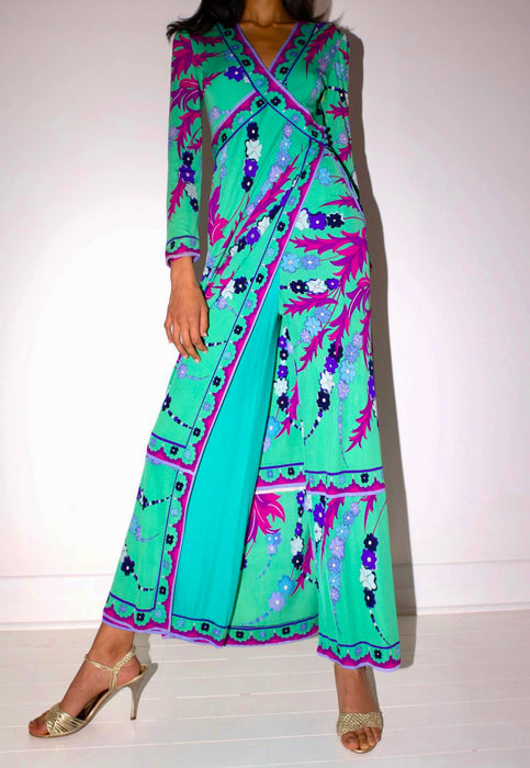 Emilio Pucci, rare and collectible 60s silk jersey wrap over jumpsuit