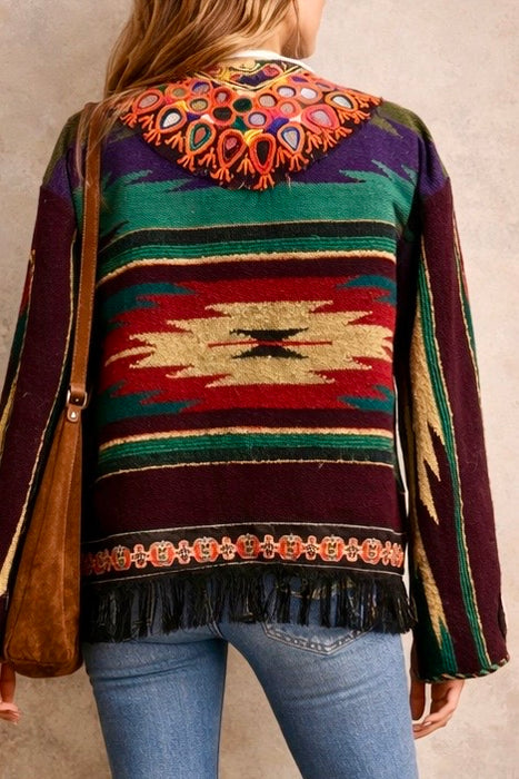 Holly, 70s reworked Mexican beaded jacket with antique embroidery