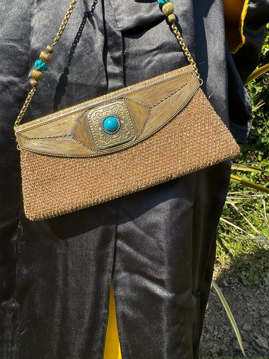 Kylie, 30s gold and turquoise beaded handbag