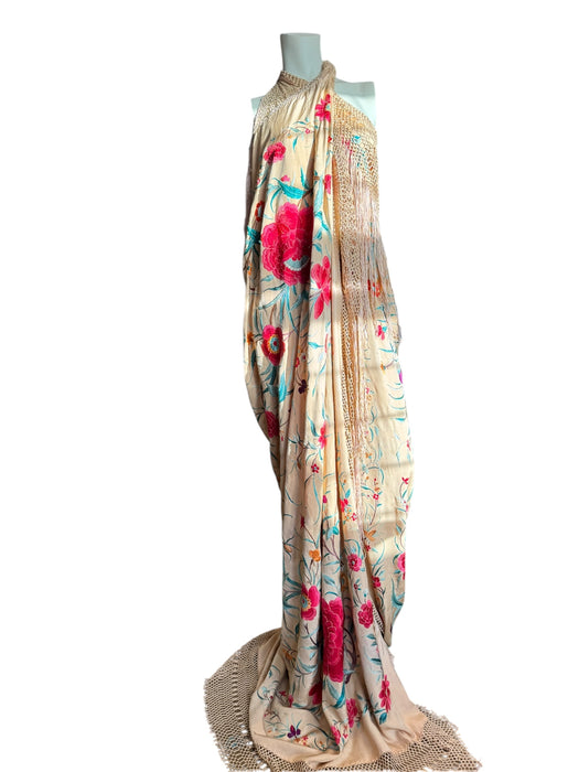 Allia, reworked 40s floral embroidered piano shawl dress