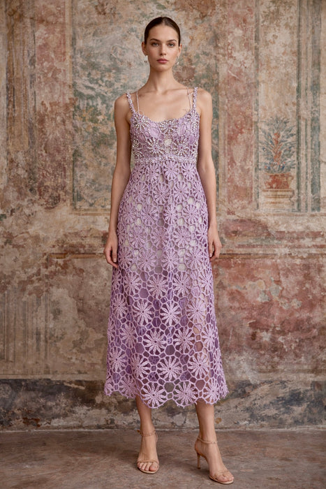 Juno, Couture 60s pink and silver crochet jewelled dress