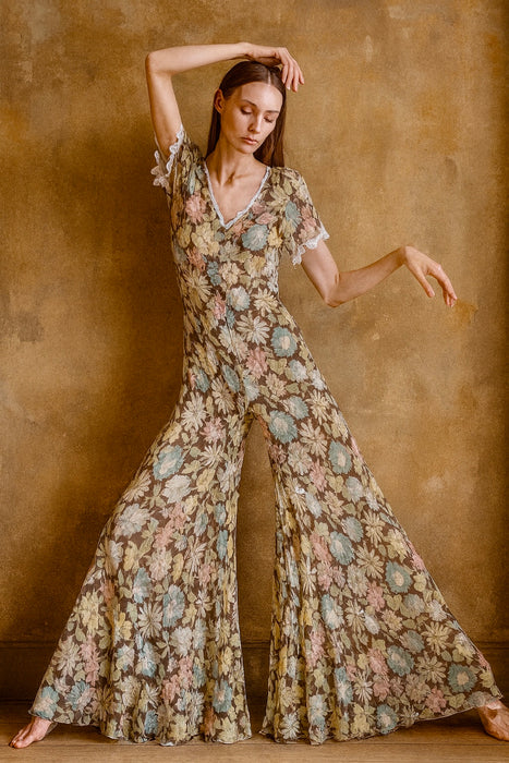 Georgie, reworked 30s floral chiffon flair jumpsuit