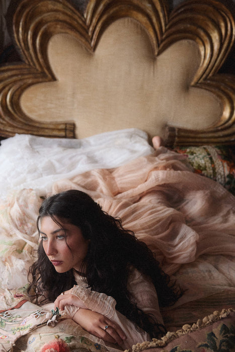 Toni, Victorian blush pink organza long gown