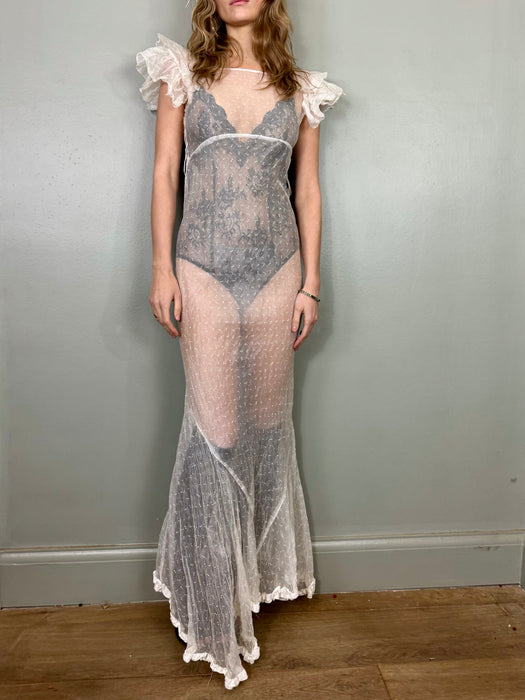 Sasha, 30s organza micro floral bias cut dress