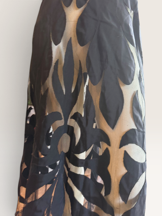 Oriel, 30s black net silk cut out frill dress