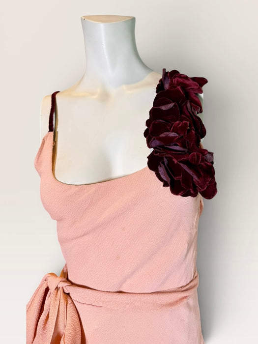 Dahlia, original 1930s silk crepe bias cut dress with velvet florals