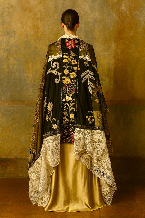 Anchor, reworked Antique French net and lace patchwork cape