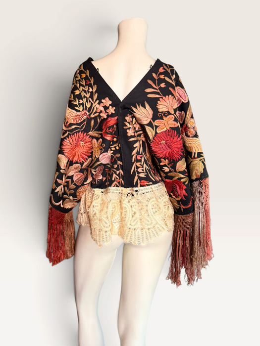 Jenx, reworked Hungarian 1930s fringed embroidered jacket