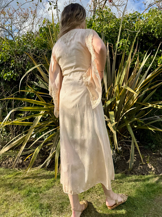 Constance, 20s pink damask silk and lace robe