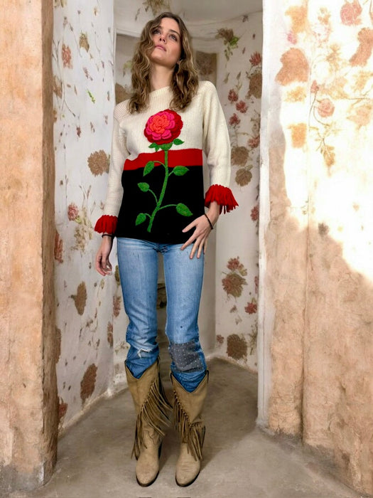 Marnie, 70s floral wool hand knit sweater