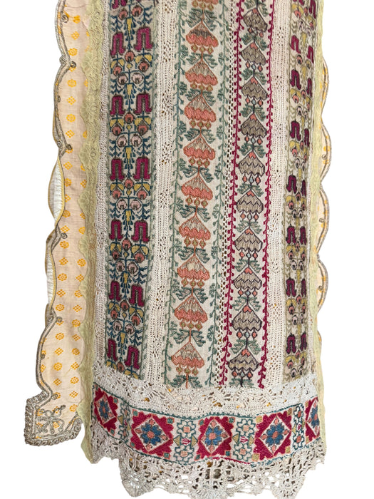 Chiara, 19th C Greek hand woven embroidered waistcoat with a faux fur collar and beaded side pocket
