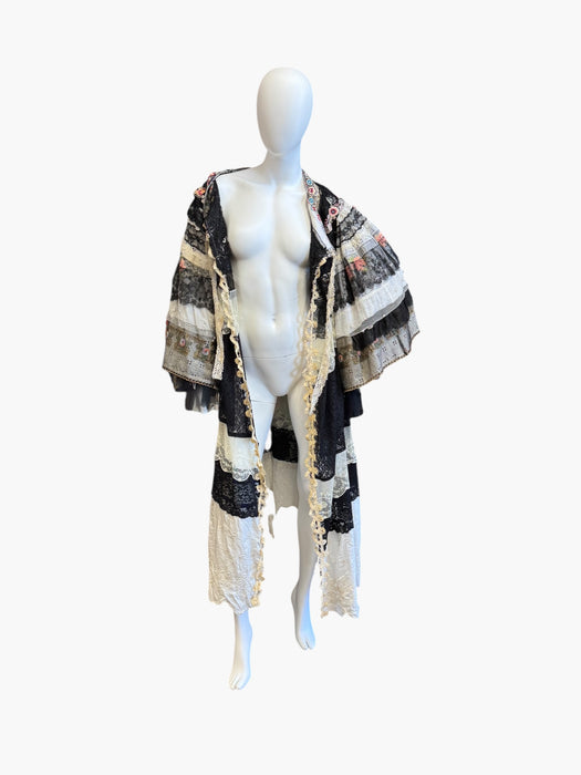 Moldova, reworked antique lace and embroidered ribbon coat