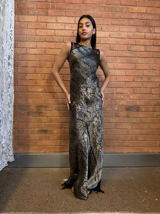 Heron, 20s lamé ombré fringed dress