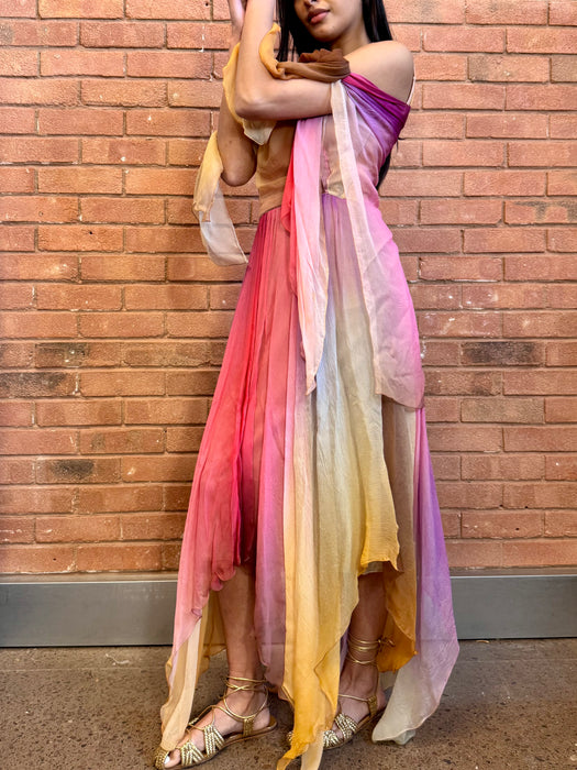 Frank Usher, 70s chiffon ombré handkerchief dress