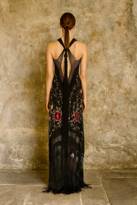 Paris, reworked 40s embroidered floral fringed shawl dress