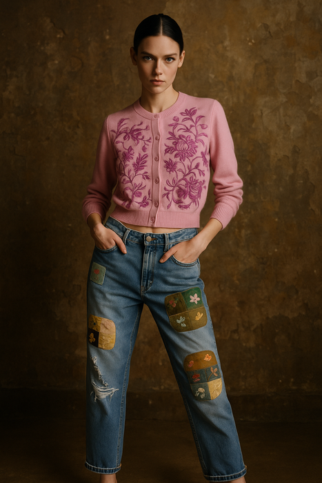 Helen Bond, 50s cashmere and floral embroidered cardigan