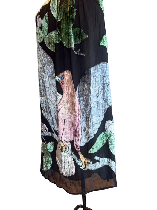 Hanna, Art Nouveau silk devorée chiffon cape with large bird and floral print