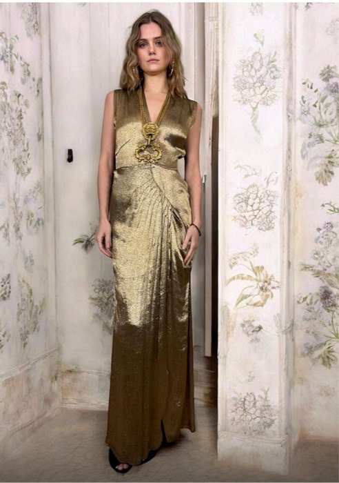 Follie, 20s gold liquid draped dress