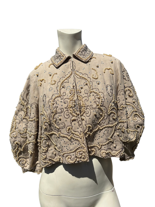 Odette, 1960s cocoon sleeves beaded metallic pearl jacket