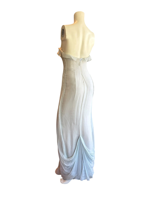 J Mendel, duck egg blue, chiffon draped corseted dress