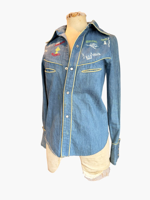 Amerique, 1970s denim embroidered western shirt