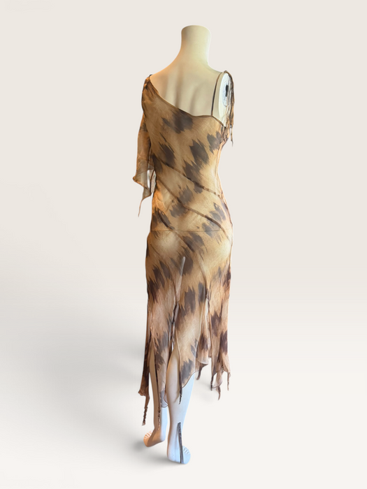 Sirena, 90s bias cut animal print silk chiffon dress