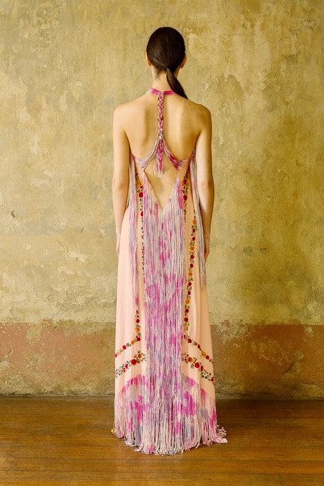 Pharaoh, 40s embroidered floral silk long fringed dress