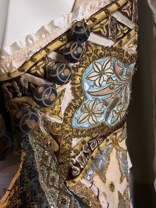 Papal, Edwardian ecclesiastical embroidered corset with lace and antique shoulder beads